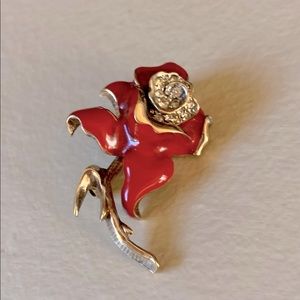 Signed Panetta Vintage Rose Brooch with Encrusted Rhinestones